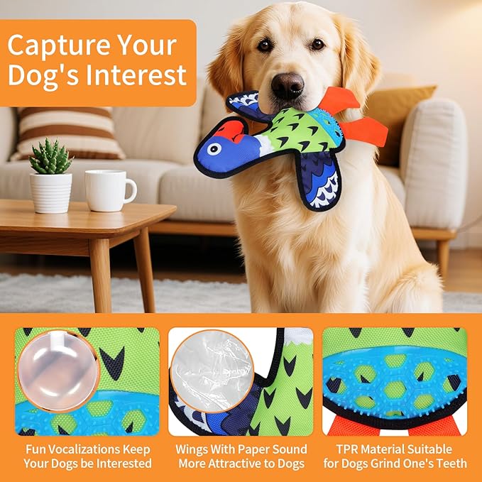 Squeaky Dog Toys,Crinkle Dog Toy,Colorful Absurd Duck Dog Toys,Interactive Dog Toy,Fun for Indoor Puppies,Chewing and Play(Green)