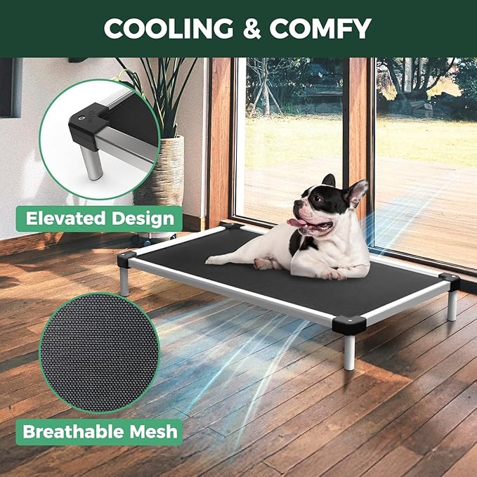 FXW TitanNest Chew-Proof Elevated Dog Bed, Raised Cot for Indoor/Outdoor/Camping Use, Durable & Waterproof Cooling Pet Bed with Exclusive Cover for Toy Dogs, 24.0" L x 20.0" W x 4.1" H, Black