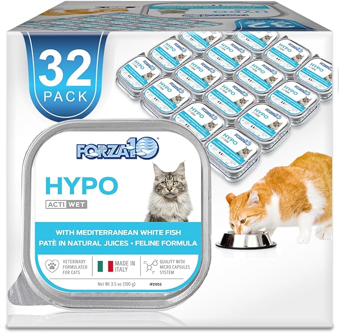 Forza10 Wet Hypoallergenic Cat Food, Fish Flavor Canned Wet Cat Food, for Adult Cats with Allergy and Skin and Coat Conditions, 32 Pack Case of 3.5 Ounce Each