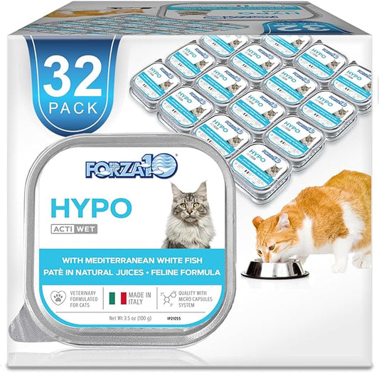 Forza10 Wet Hypoallergenic Cat Food, Fish Flavor Canned Wet Cat Food, for Adult Cats with Allergy and Skin and Coat Conditions, 32 Pack Case of 3.5 Ounce Each