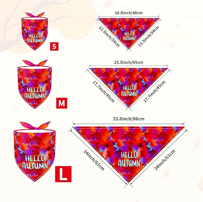 7 Pcs Fall Dog Bandanas for Small Medium Dogs Breed 25 Inch Autumn Dog Bandana Adjustable Large Hemming Seam Edge Scarves Grooming M