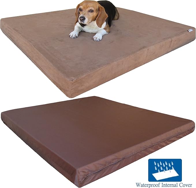 Dogbed4less Orthopedic Dog Bed with Gel Memory Foam for Medium Large Pet, Waterproof Liner, Durable Microsuede Brown Cover, 41X27X4 Inch (Fit 42X28 Crate)