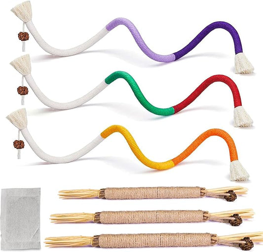 Cat Chew Rope - 6 Pack Cat Chew Toy for Teeth Cleaning, Interactive Kitten Teething Toys with Silvervine Stick to Transfer Chewing from Wires, Cotton String with Natural Silvervine Ball