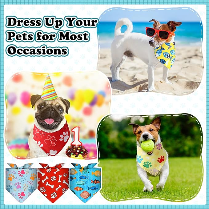 120 Pcs Paw Dog Bandanas Bulk Bone Pet Bandanas Dog Handkerchiefs Summer Scarf Bibs Triangle Bibs Adjustable Kerchief Pet Grooming Costume Accessories