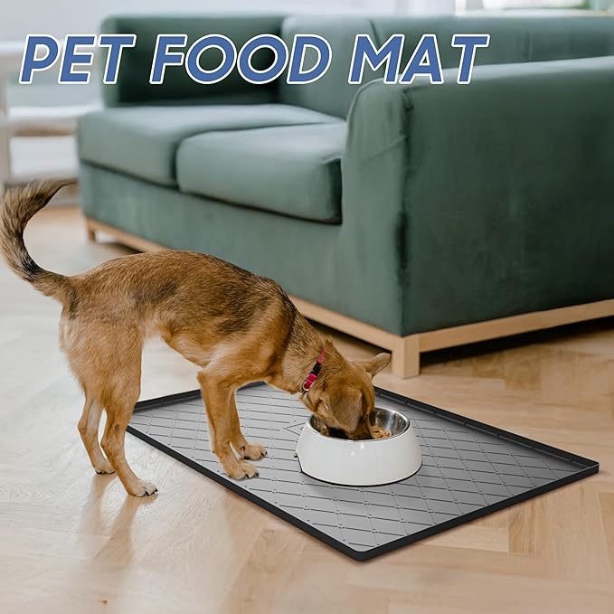 URMONA Large Dog Food Mat, 40" x 22" Waterproof Dog Cat Mat with Raised Edges, Silicone Pet Mat, Protects Floors, Easy to Clean