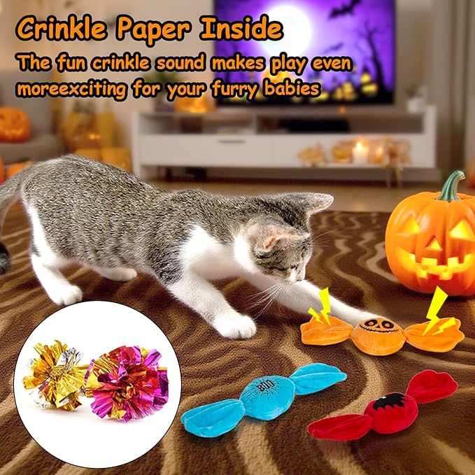 Retro Shaw Cat Toys Sweet Treats,3PCS Candy Catnip Toys with Crinkle Sound Inside,Trick or Treat for Halloween Kitten Toys,Interactive Indoor Kitty Kicker for All Breeds