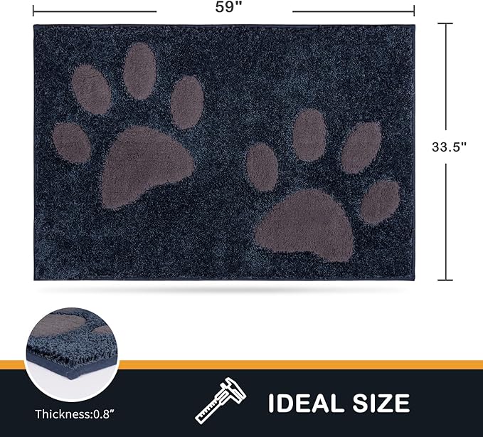 PURRUGS Dirt Trapping Door Mat 33.5" x 59", Non-Skid/Slip Machine Washable Microfiber Entryway Rug, Dog Doormat, Super Absorbent Welcome Mat for Muddy Wet Shoes and Paws, Navy Blue