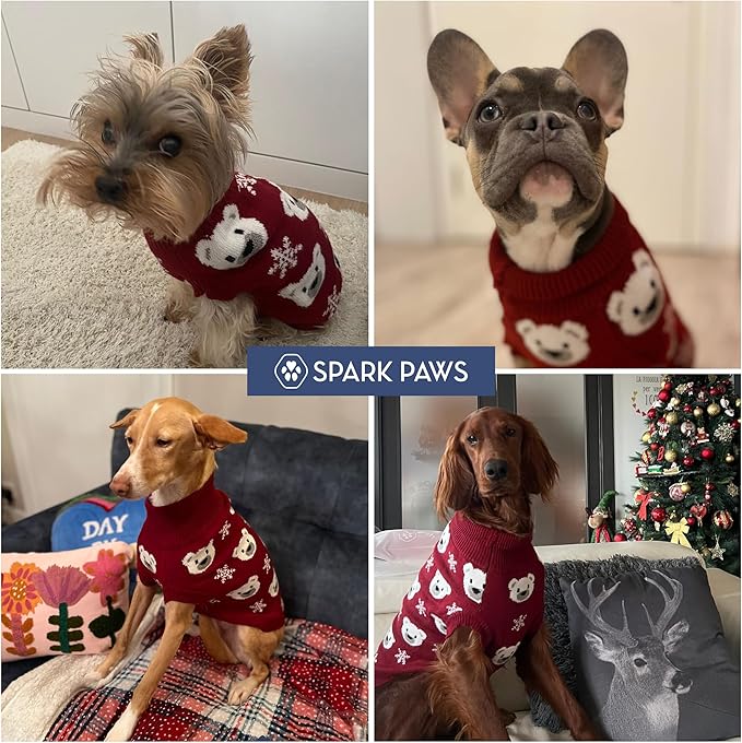 Spark Paws Christmas Dog Sweater – Ultra Soft Holiday Knit Sweater for Small, Medium & Large Dogs, Cute Pet Sweater for French Bulldogs & Big Dogs, Easy Potty V Cut Design Jacket - (Polar Bear, 2XL)