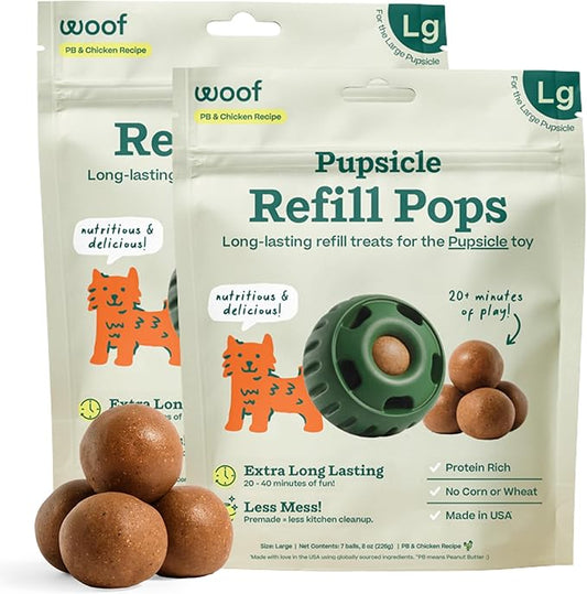 WOOF Pupsicle Refill Pops, Delicious Long Lasting Dog Treats, Pre-Made Pupsicle Refills for Dogs, Wholesome Ingredients, Low-Mess Chicken Pet Treats - Large Pops - 7 Count - 2 Pack