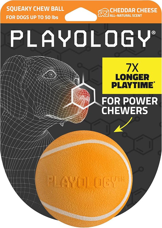 Playology Dog Toys | Squeaky Chew Ball - Bouncy Durable Floating Fetch Ball for Dogs | Medium Cheddar Cheese Scented Toy - Easy to Clean and Made from Non Toxic Materials