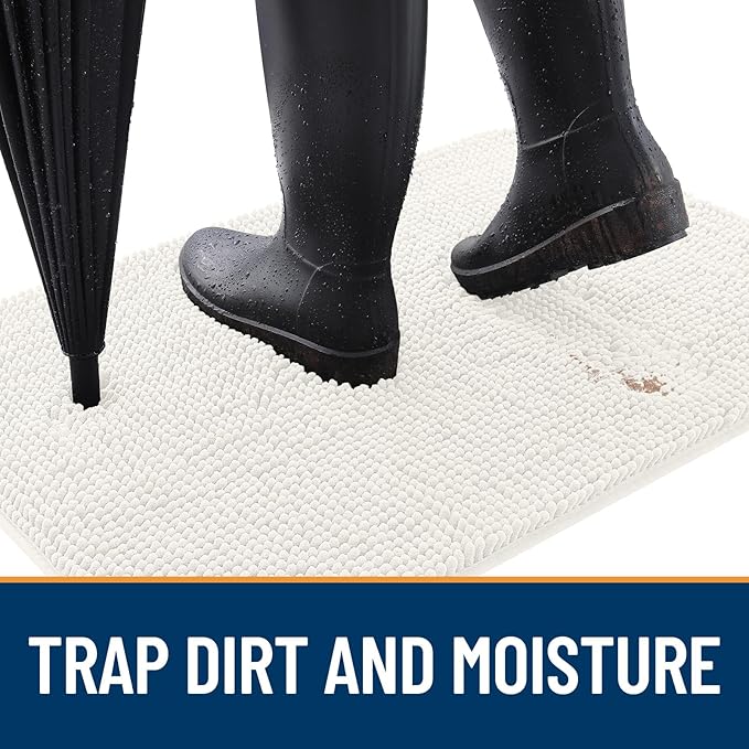 OLANLY Dog Door Mat for Muddy Paws 59x24, Absorbs Moisture and Dirt, Absorbent Non-Slip Washable Doormat, Quick Dry Chenille Mud Mat for Dogs, Entry Indoor Entryway Carpet for Inside Floor, Ivory