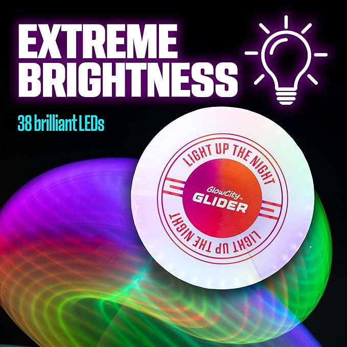 GlowCity Glider LED Glow-in-The-Dark Flying Disc – Bright, Rechargeable, Durable, Water-Resistant, 12 Color Modes, Perfect for Evenings and Night Time, Outdoor Fun, and a Great Gift for All Ages