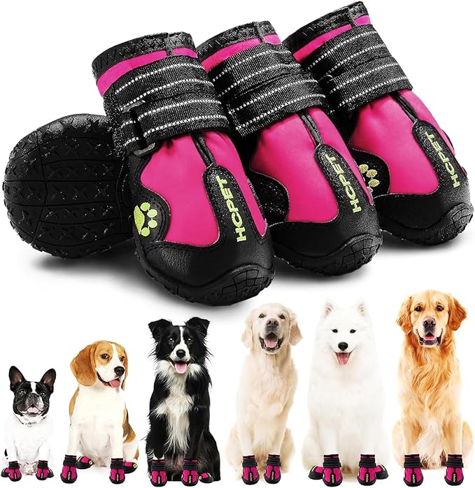 Hcpet Dog Shoes, Dog Boots for Small Dogs, Waterproof Medium Dog Booties Paw Protector for Summer Hot Pavement, Winter Snowy Day, Outdoor Walking, Indoor Hardfloors Anti Slip Sole Pink Size 5