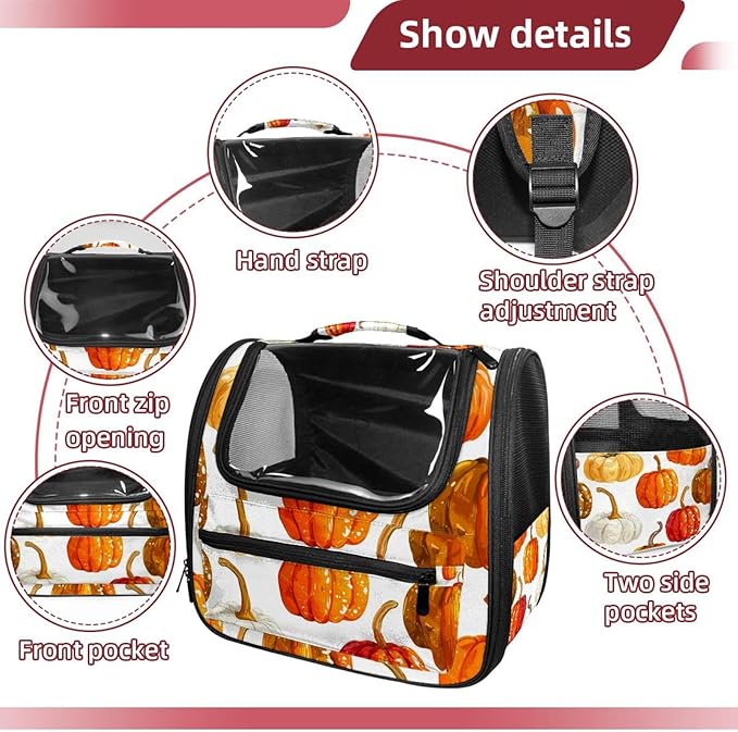 Bright Pumpkins on White Background 3 Cat Backpack Carrier, Large Pet Backpack for Medium Small Dog Cat Puppy Kitty Bunny