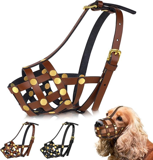 OOPSDOGGY Cocker Spaniel Dog Muzzle for Small Dogs - Leather Breathable Secure Basket Muzzle for Small Medium Breeds Prevents Biting No Chewing Adjustable (Brown, Size 1 - Cocker Spaniel)