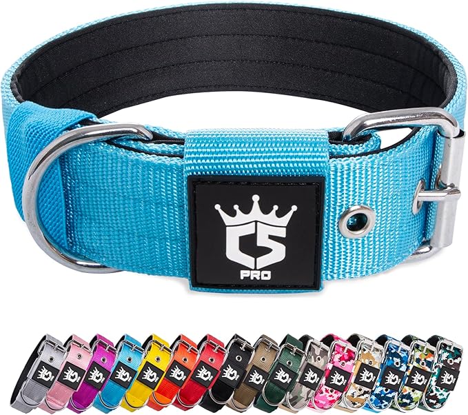 TSPRO Tactical Dog Collar 1.5 Inch Wide Thick Dog Collars with Heavy Duty Metal Buckle, Durable, Strong, Adjustable for Medium to Large Dogs (Blue M)