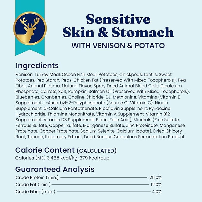 Solid Gold Dry Dog Food for Sensitive Stomachs - Grain Free & Gluten Free w/Venison, Pumpkin & Probiotics for Gut Health & Digestion - Sensitive Stomach Dog Food for All Ages - Nutrientboost – 22LB