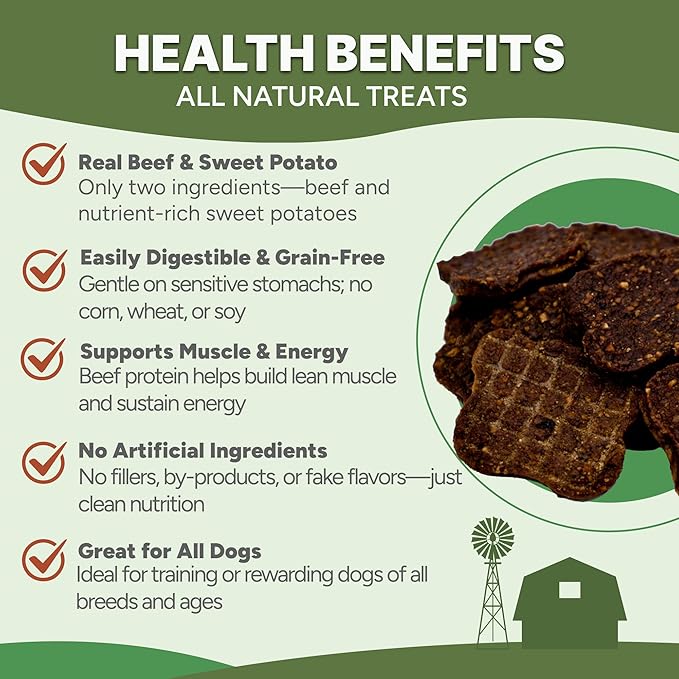 Gaines Family Farmstead Beef & Sweet Potato Fillets for Dogs - 8 oz, All-Natural, Grain-Free, Healthy Dog Treats for All Ages & Breeds, Made in USA
