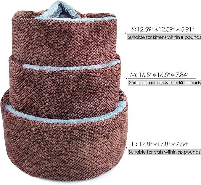 Winsterch Large Cat Cave Bed - Soft, Enclosed & Washable for Indoor/Outdoor Cats & Kittens, Anti-Slip Bottom, Calming, Covered (Coffee, 17.8 x 17.8 x 7.84 in)