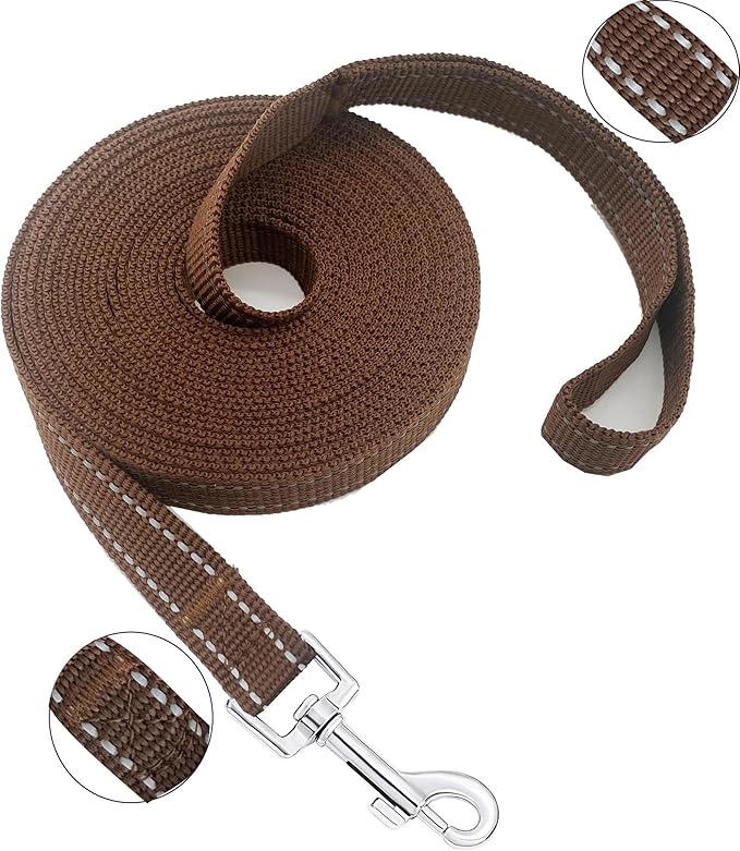 Nylon Training Dog Leash for Small Medium Dogs, 15ft 20ft 30ft 50ft 100ft Reflective Long Leash Dog/Puppy Lead for Obedience Recall Training, Camping