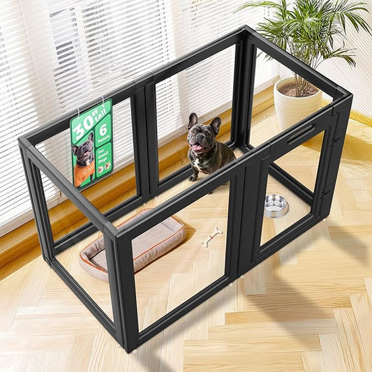 FXW AuraSpace Acrylic Indoor Dog Playpen for Small and Medium Dogs, 30 Inch, 6 Panels, Black