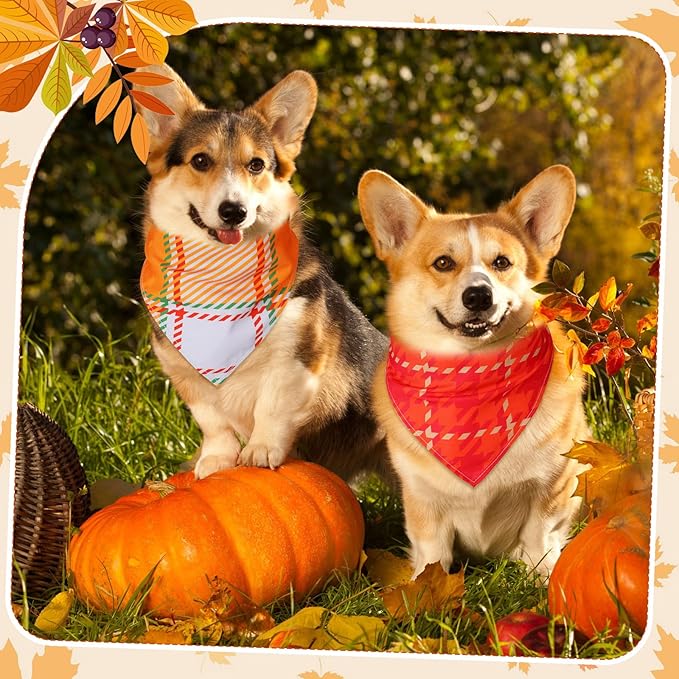 Sweetude 60 Pcs Fall Dog Bandanas Bulk Plaid Bandanas for Dogs Autumn Thanksgiving Pet Scarf Bibs Adjustable Triangle Scarves Costume Accessories Grooming Supplies for Small Medium Large