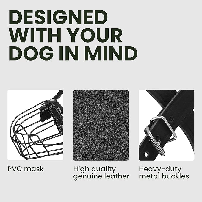 BRONZEDOG Dog Muzzle Adjustable Durable PVC Wire Basket for Large and Extra Large Dogs with Leather Straps Breathable, Drinkable, Training, Prevents Biting (PVC, Great Dane)