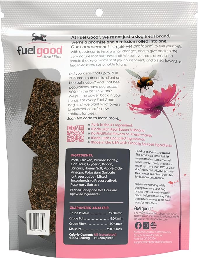 Wooffles High Protein Dog Treats - Pork, Bacon & Banana Recipe - 11oz Bag - High Protein Treats for Dogs, Made in The USA