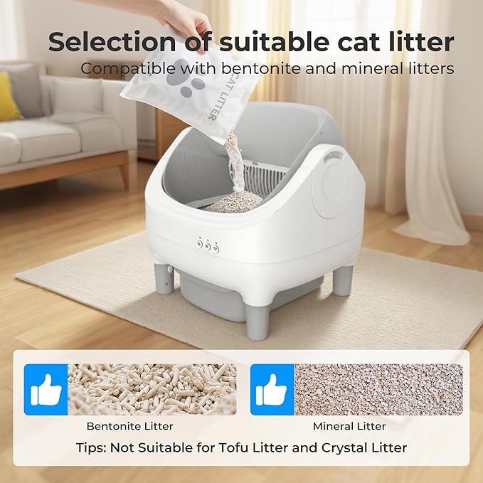 Automatic Litter Box, Open-Top Self Cleaning Litter Box for Kitten Cats, Electric Cat Box Self Cleaning with App Control, Smart Health Weight Monitor, Triple Safe Anti-Pinch