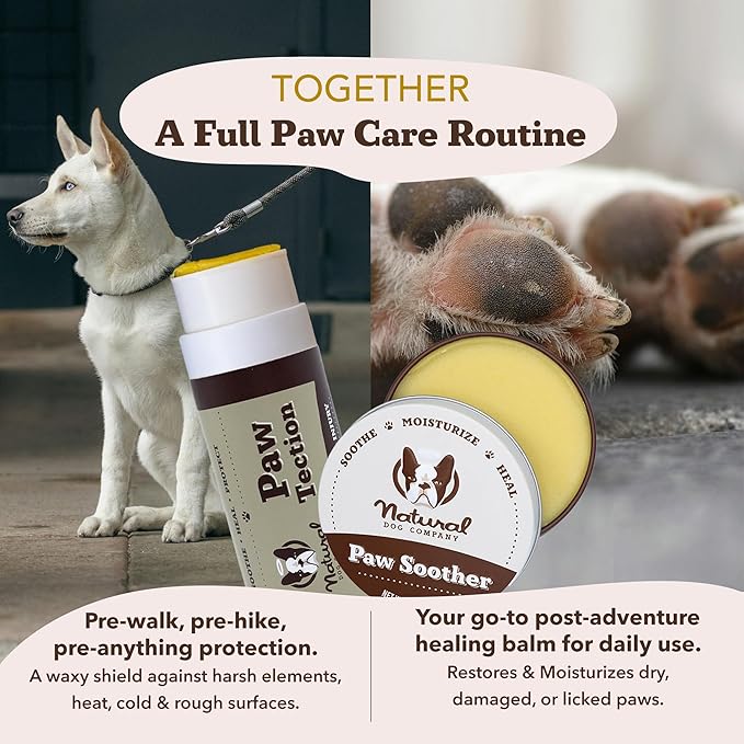 Natural Dog Company Paw Soother Balm Bundle, with 4 Travel Sticks (0.15 oz Each), Lotion, Moisturizes & Soothes Irritated Paws & Elbows, Protects from Cracks & Wounds, Lick-Safe, Made in USA