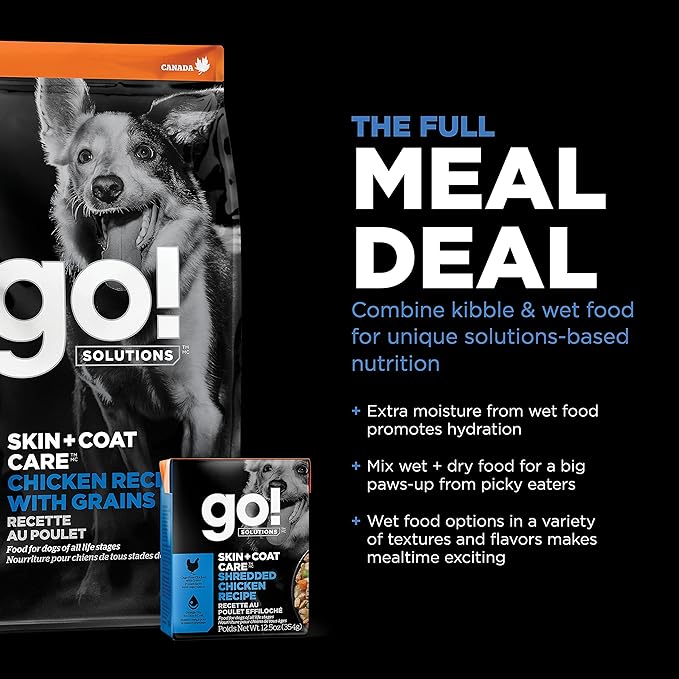Go! Solutions Skin + Coat Care, Dry Dog Food, Chicken Recipe with Grains, 22 lb Bag