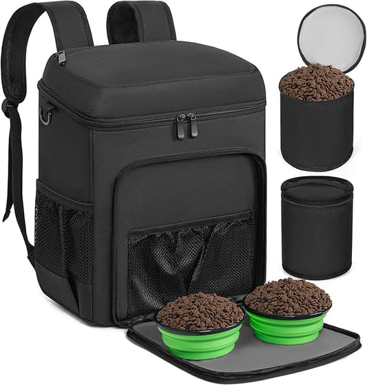ANILD Dog Travel Backpack - Airline Approved Double-layer Pet Travel Backpack with 2 Food Storage Bag and 2 Foldable Silicone Bowls for Hiking & Camping