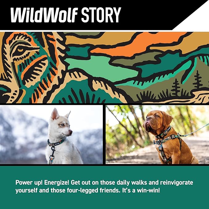 Wolfgang Heavy Duty Martingale Dog Collar with Quick Release Nylon Buckle for Walking & Training, WildWolf Print, Large