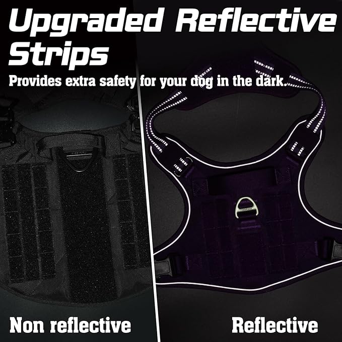 rabbitgoo Tactical Dog Harness for Small Dogs, No Pull Military Service Vest with Handle & Molle, Easy Control for Training Walking, Adjustable Reflective Straps, Purple, S