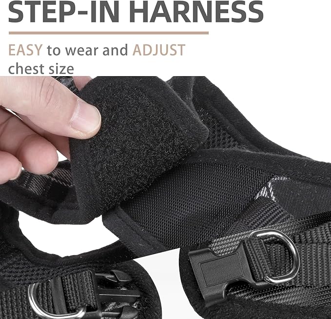 PUPTECK Adjustable Dog Harness Collar and Leash Set Step in No Pull Pet Harness for Small Medium Dogs Puppy and Cats Outdoor Walking Running, Soft Mesh Padded Reflective Vest Harnesses, Black XL