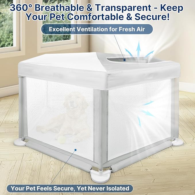 58.3"x58.3"x29.9" Large Dog Playpen Indoor, Extra Tall Puppy Playpen with Removable Roof, Sturdy Fabric Dog Pen for Medium to Large Pets, Spacious Hexagonal Pet Playpen Indoor for Comfort & Security