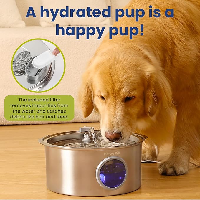 PawsPik Ultra-Quiet Stainless Steel Dog Water Fountain, 1.8-gal