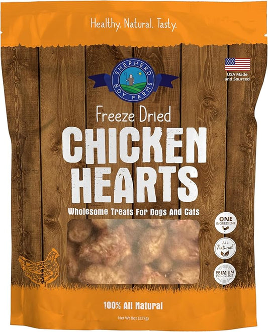Freeze Dried Dog and Cat Treats, Chicken Heart, All Natural Freeze-Dried Dog Treat & Snacks, Made in USA, High in Protein, Essential Nutrition of Raw Food, 8oz