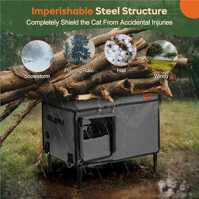 Heated Cat House for Outdoor Cat in Winter, Indestructible 100% Weather Outdoor Cat House, Foil Insulated Pet Shelter for Outside Barn Feral Stray Cat,Medium