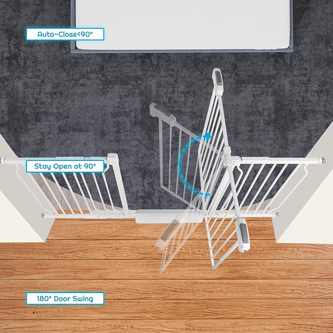 Extra Wide Baby Gate for Stairs Doorways with door, 30" Tall 57.1-66.5" Wide Easy Install Dog Gate indoor, Safety Metal Pressure Mounted Pet Gate with Walk-Thru Auto Close for the House, White