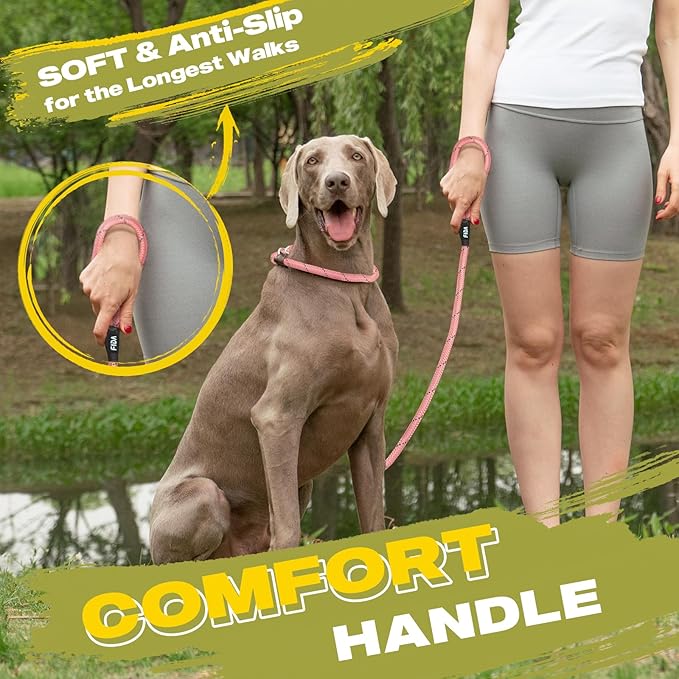 Fida Durable Slip Leads for Dogs, 6 FT x 1/2" Heavy Duty Dog Loop Leashes, Comfortable Strong Rope Slip Leash for Small Dogs and Puppies, No Pull Pet Training Lead with Highly Reflective(1/2", Pink)