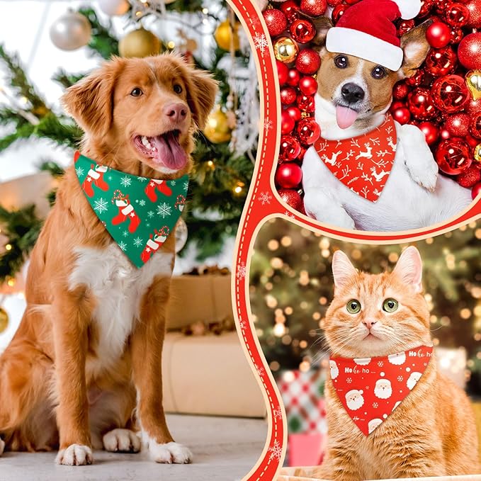 Preboun 100 Pcs Thanksgiving Christmas Dog Bandanas Bulk Holiday Bandanas for Dog Triangle Kerchief Bib Scarf Set for Pet Cat Party Costume Photo Props Accessories Pet Shops Owners Groomers, 25 Styles