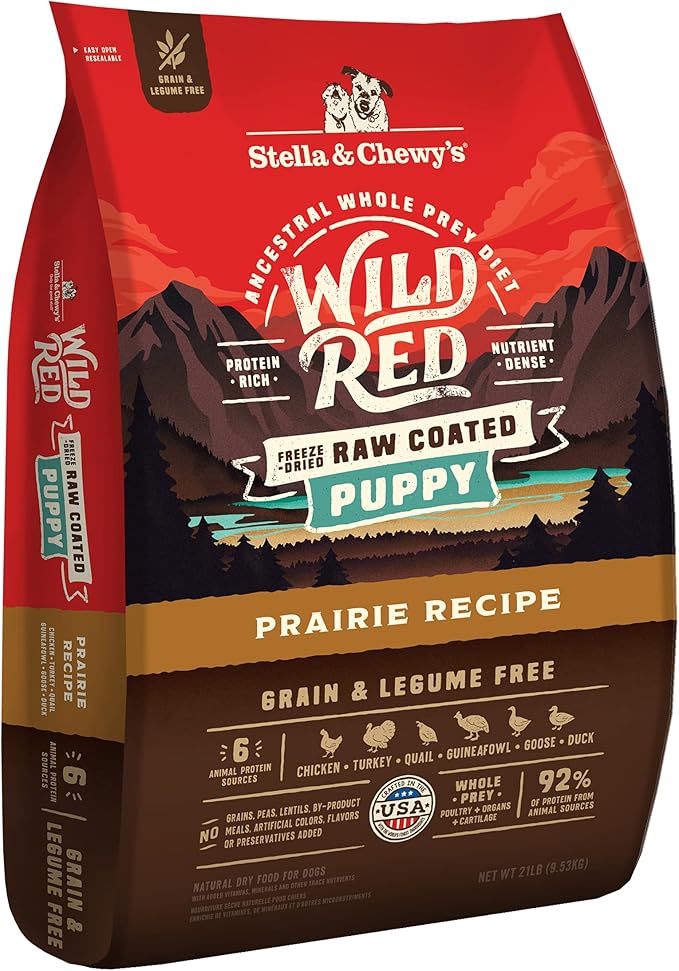 Stella & Chewy's Wild Red Dry Dog Food Raw Coated High Protein Grain & Legume Free Puppy Prairie Recipe, 21 lb. Bag