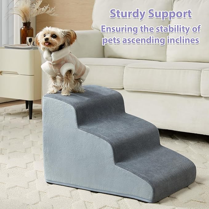 Dog Steps for Bed, 4-Steps Dog Stairs for Bed, Pet Ramp with Highly Supportive Foam and Non-Slip Bottom, Pet Stairs for Large Dogs and Medium Dogs (High 19.7 Inch)