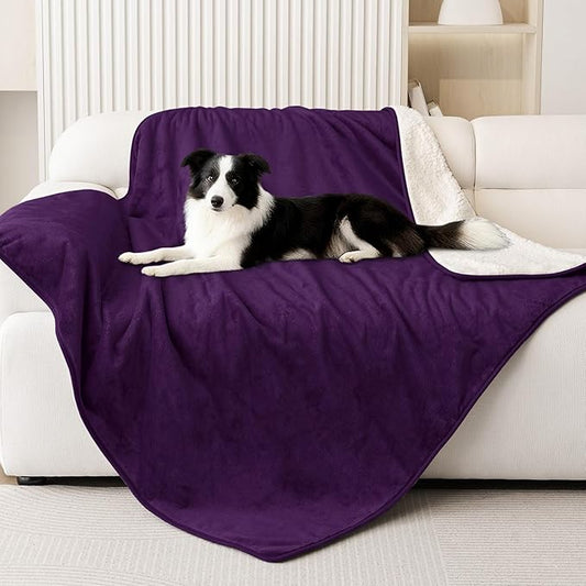 Smiry Waterproof Dog Bed Blanket, Leakproof Pet Throw Blanket for Bed Couch Sofa, Reversible Sherpa Fleece Furniture Protector Cover for Small Medium Large Dogs Cats (Purple, 40x57 inches)