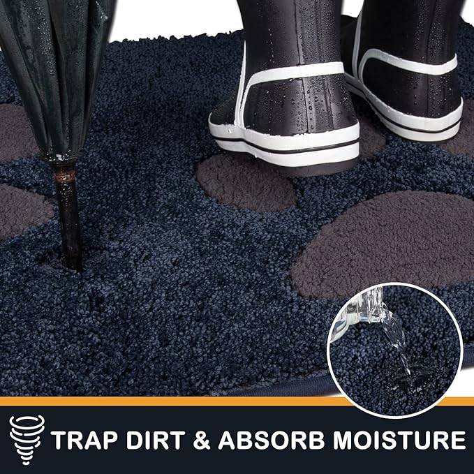 PURRUGS Dirt Trapping Door Mat 33.5" x 59", Non-Skid/Slip Machine Washable Microfiber Entryway Rug, Dog Doormat, Super Absorbent Welcome Mat for Muddy Wet Shoes and Paws, Navy Blue