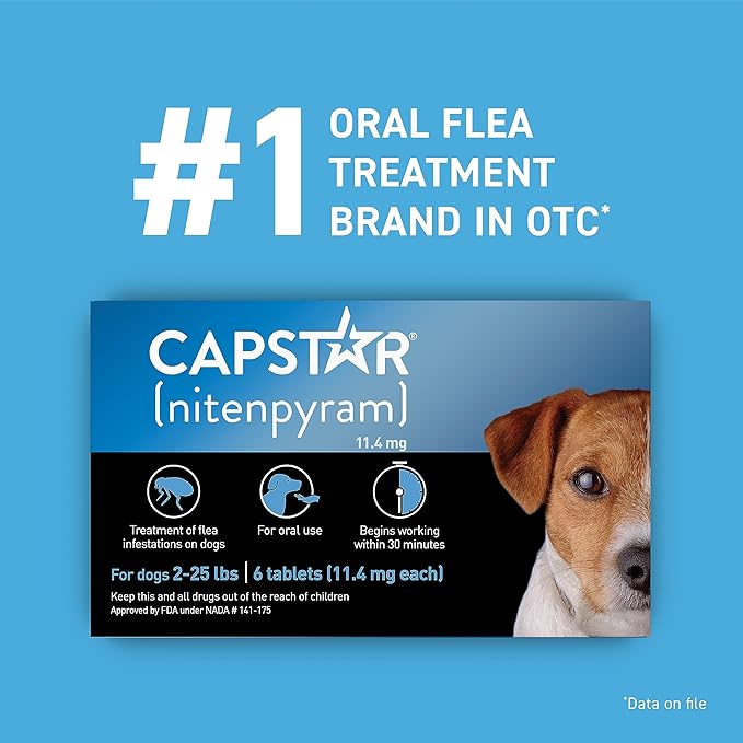 Capstar (Nitenpyram) Fast-Acting Oral Flea Treatment for Dogs 2-25 Lbs, Vet-Recommended Medication Tablets, Flea Tablets for Dogs Start Killing in 30 Minutes, 12 Doses