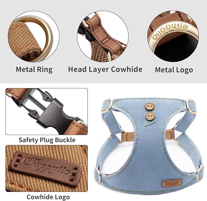 Dog Harness, No Pull Dogs Harness and Multi-Function Leash Set for Medium Dogs Easy Walk Everyday Adjustable Soft Dog Vest Harness Fashionable Dog Accessories Glacier Blue Button-L