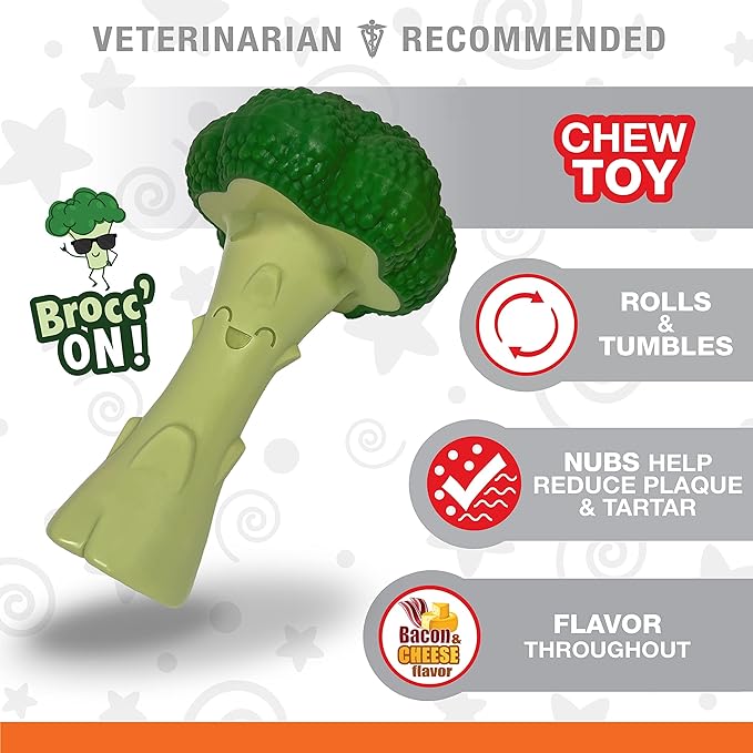 Nylabone Broccoli Power Chew Toy for Dogs, Dog Toys for Aggressive Chewers, Bacon & Cheese Flavor, Large Dogs - Up to 50 lbs, 1 Count
