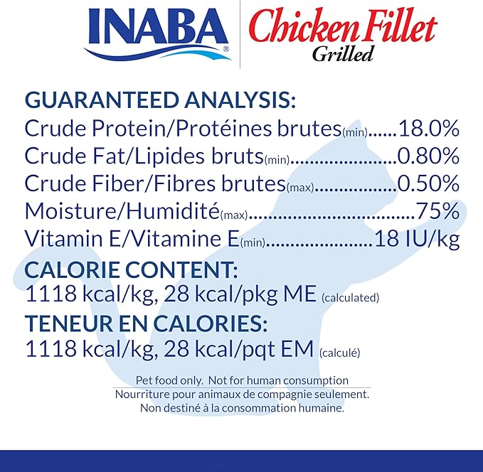 INABA Natural, Premium Hand-Cut Grilled Chicken Fillet Cat Treats/Topper/Complement with Vitamin E and Green Tea Extract, 0.9 Ounces Each, Pack of 6, Chicken Broth